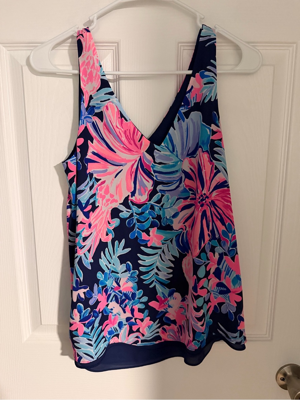 Lilly Pulitzer Navy Floral V-Neck Camisole with Pink & Aqua Accents
